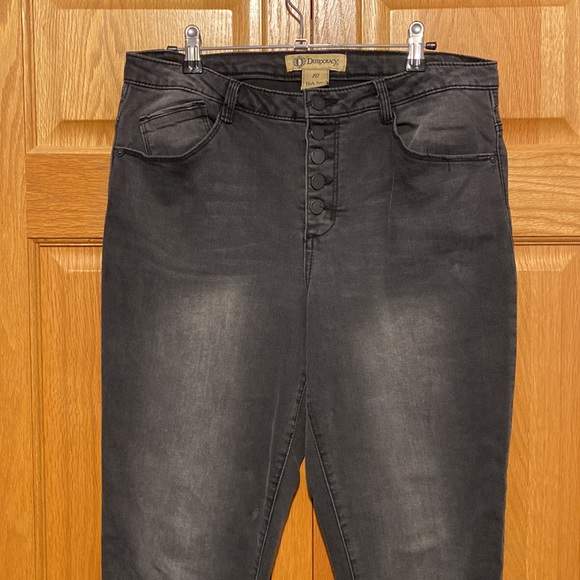 Democracy Hi Rise black skinny jeans with exposed button fly size 10 - Picture 3 of 10